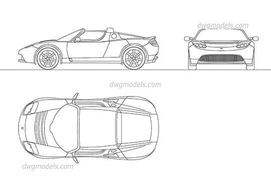 Tesla Roadster 2010 - DWG, CAD Block, drawing
