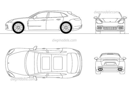 Porsche Panamera - DWG, CAD Block, drawing