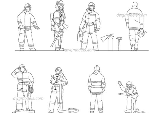 People Firefighters - DWG, CAD Block, drawing