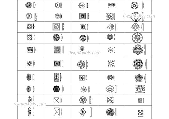 Decorative wall & Ceiling elements dwg, cad file download free