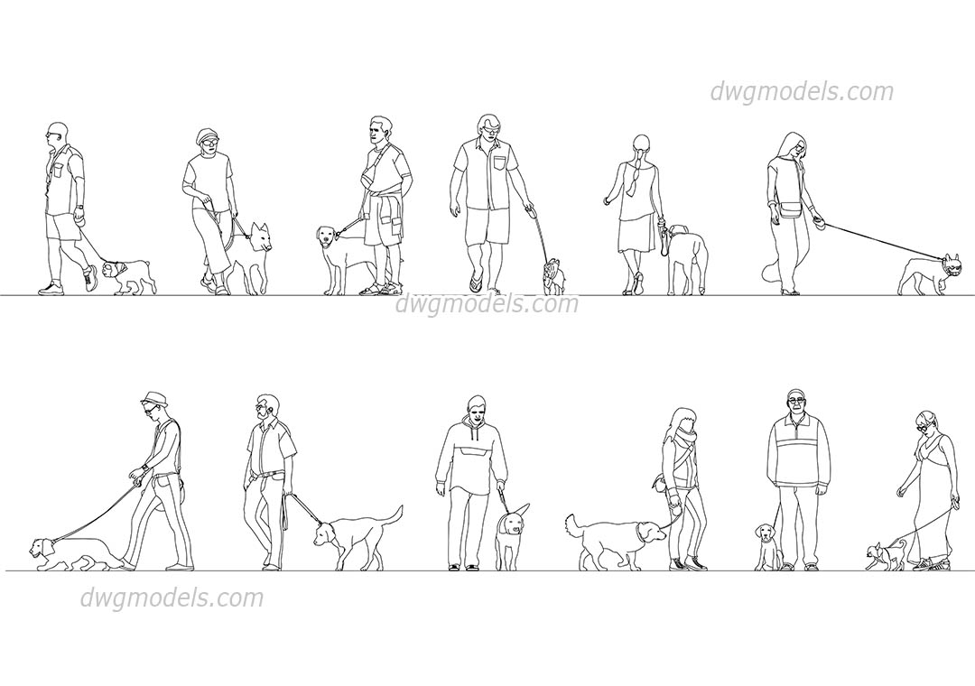 People With Dogs dwg, CAD Blocks, free download.