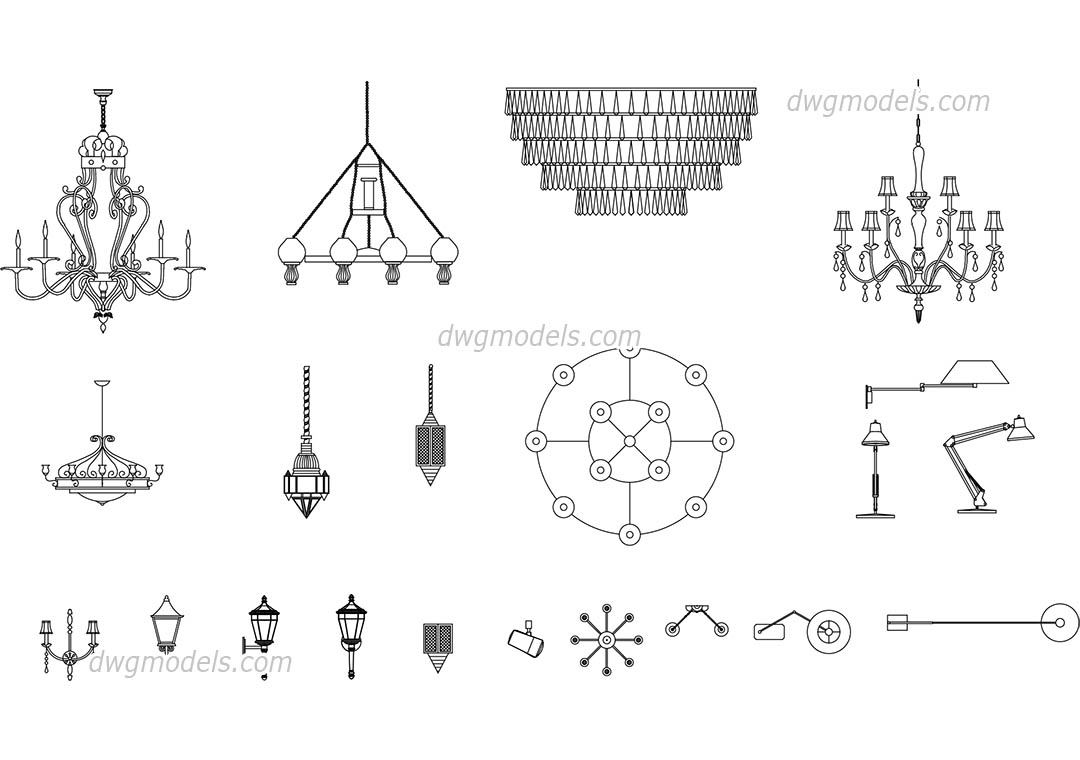 Lamps And Chandeliers Free Autocad Blocks Download Dwg File