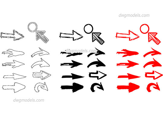 Freehand Sketch Arrow Icon Set - DWG, CAD Block, drawing