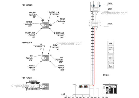 Communication Tower - DWG, CAD Block, drawing