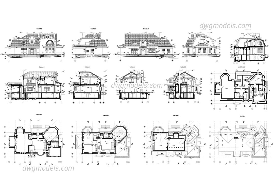 Historic Villa dwg, CAD Blocks, free download.