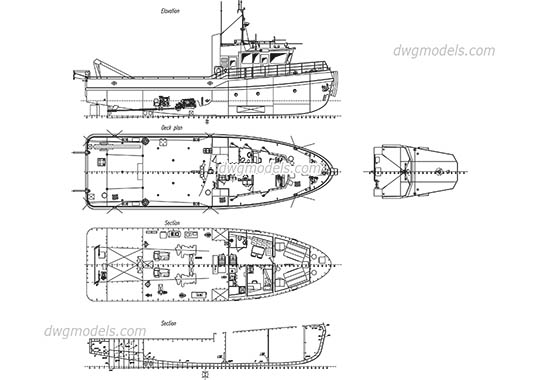 Tugboat - DWG, CAD Block, drawing
