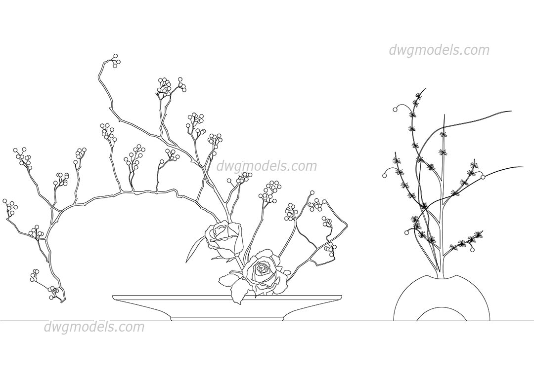 Ikebana Japanese floral dwg, CAD Blocks, free download.