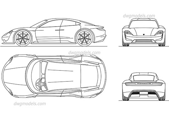 Porsche Mission E - DWG, CAD Block, drawing