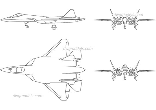 Sukhoi Su-57 - DWG, CAD Block, drawing