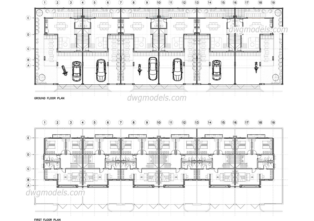 Townhouse dwg, CAD Blocks, free download.