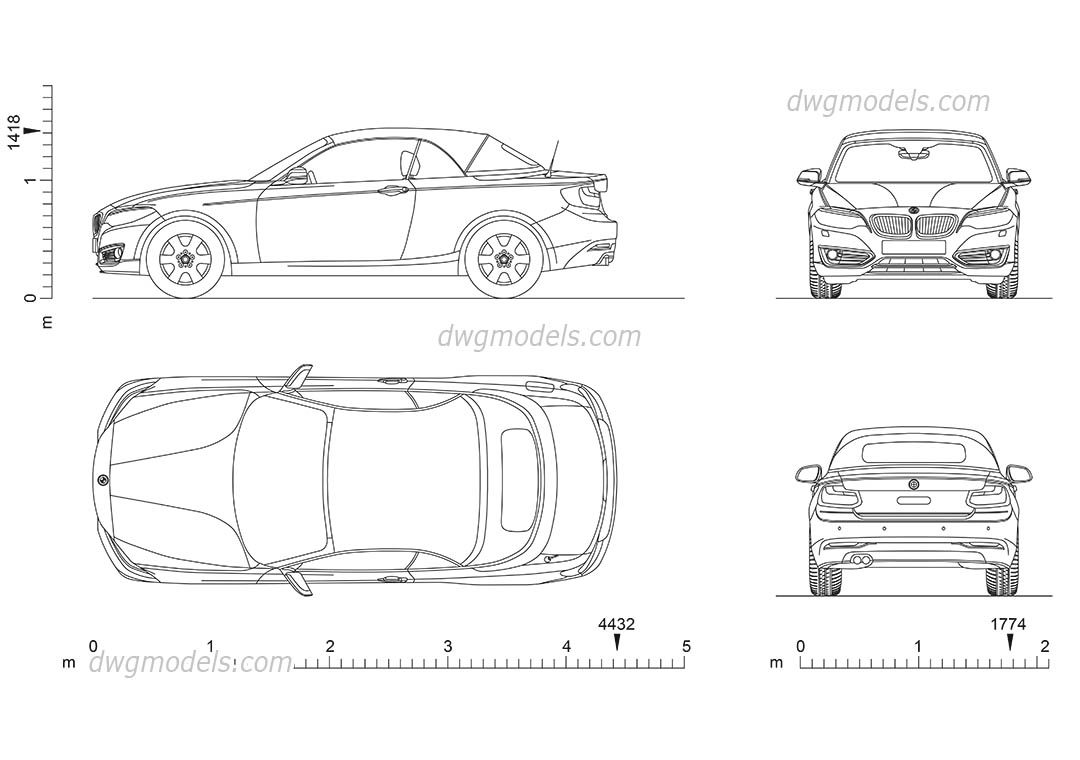 BMW 2 Series Cabrio dwg, CAD Blocks, free download.