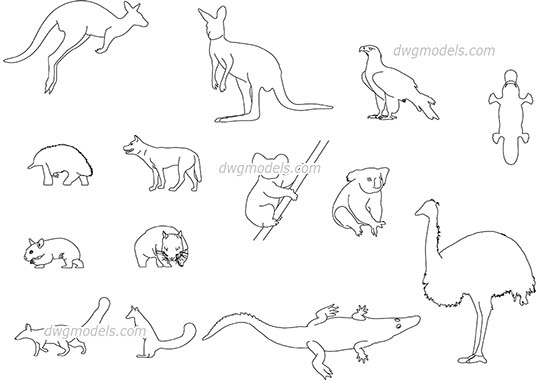 Australian Animals dwg, cad file download free