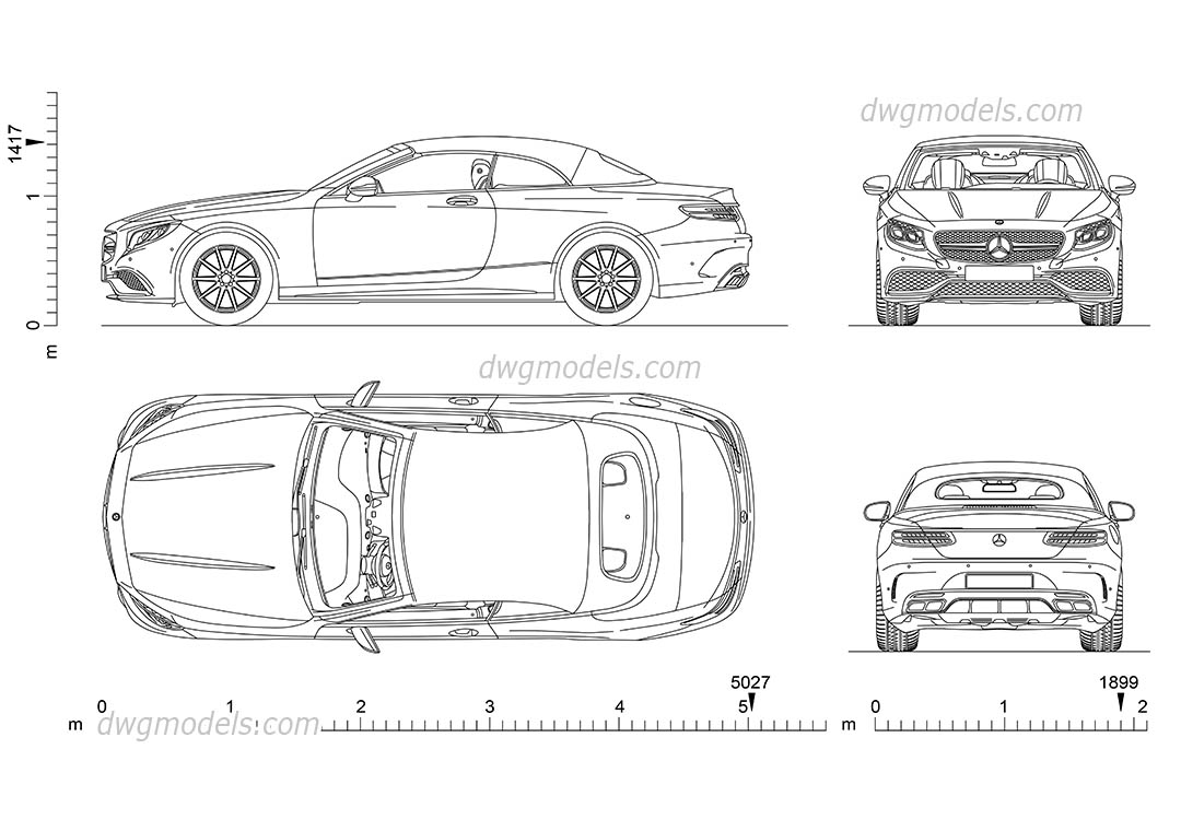 Mercedes-Benz S-Class Cabriolet dwg, CAD Blocks, free download.