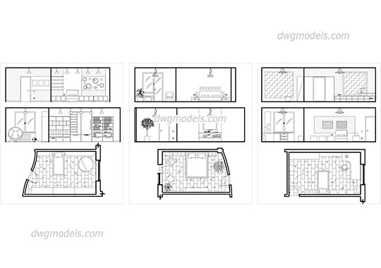 Bedroom Plans and Elevations free dwg model