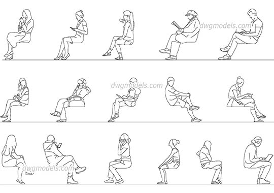Men, Women Sitting - DWG, CAD Block, drawing