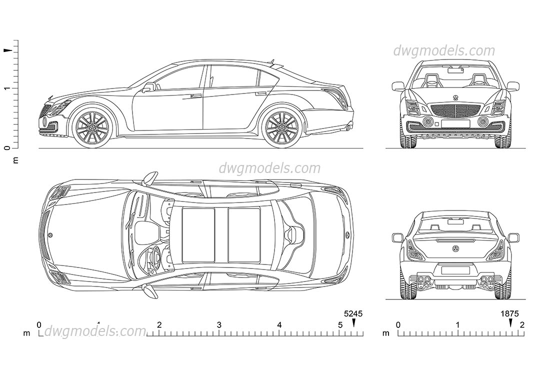 Mercedes-Benz S-Class (2018 Prototype) dwg, CAD Blocks, free download.