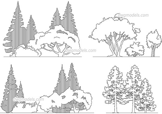 section block i cad and Trees DWG download models, CAD free Plants drawings