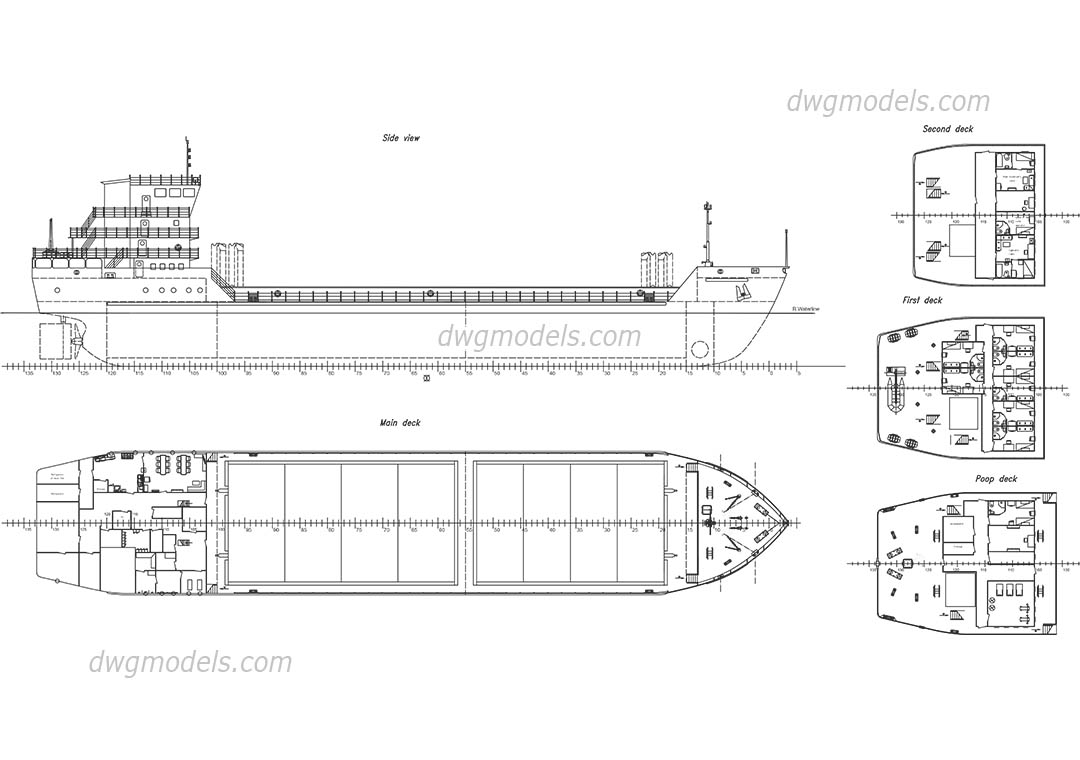 Cargo Ship Side View Drawing