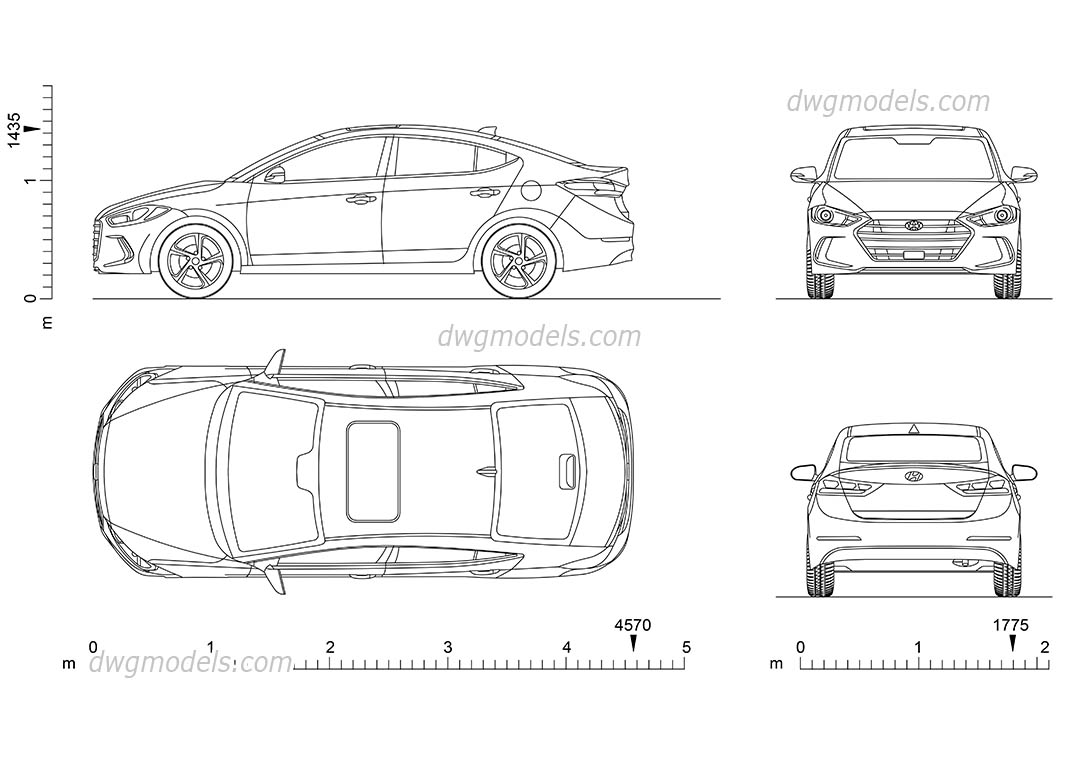 Hyundai Elantra (2017) dwg, CAD Blocks, free download.