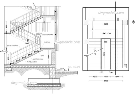Staircase dwg, cad file download free