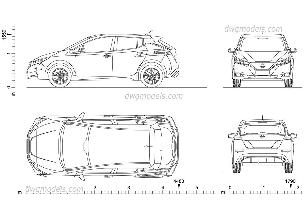 Nissan Leaf dwg, CAD Blocks, free download.
