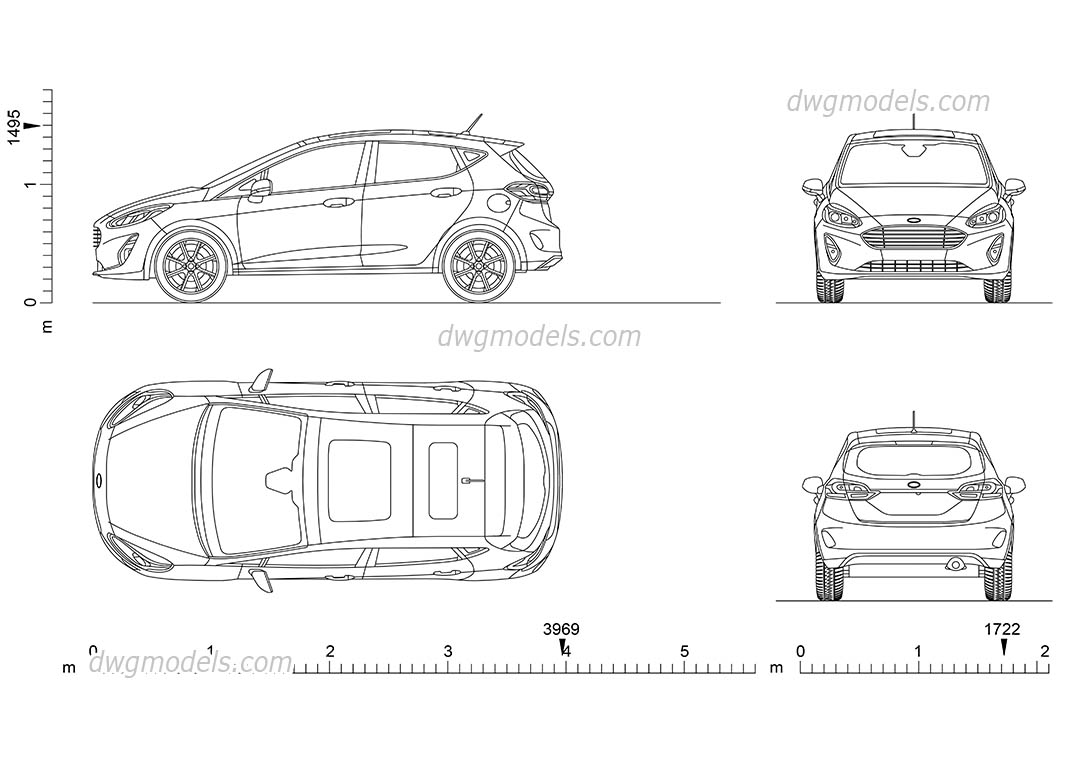 Ford Fiesta dwg, CAD Blocks, free download.