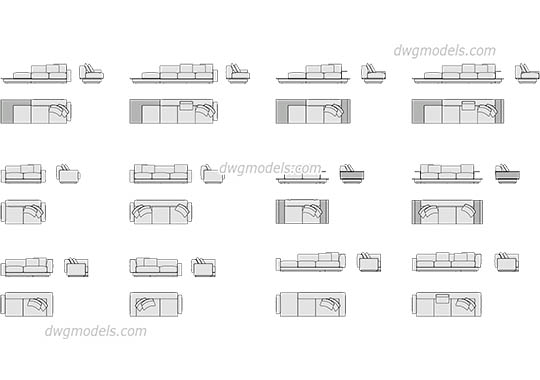 Sofas Set - DWG, CAD Block, drawing