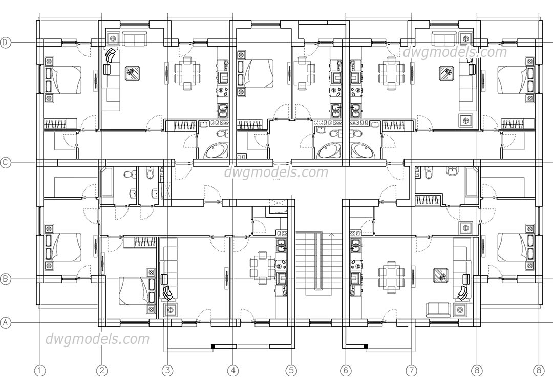 Apartment Building Plan dwg, CAD Blocks, free download.
