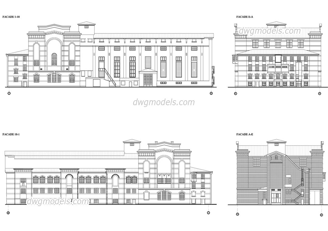 Facades of the Old power station dwg, CAD Blocks, free download.