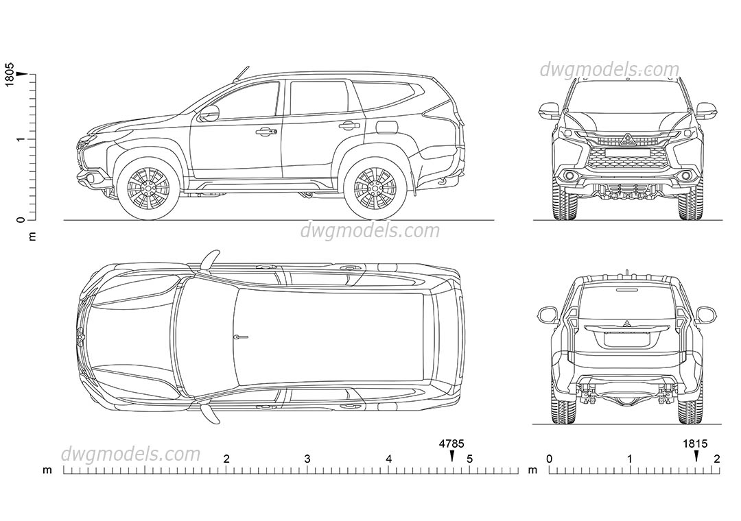 Mitsubishi Pajero Sport dwg, CAD Blocks, free download.