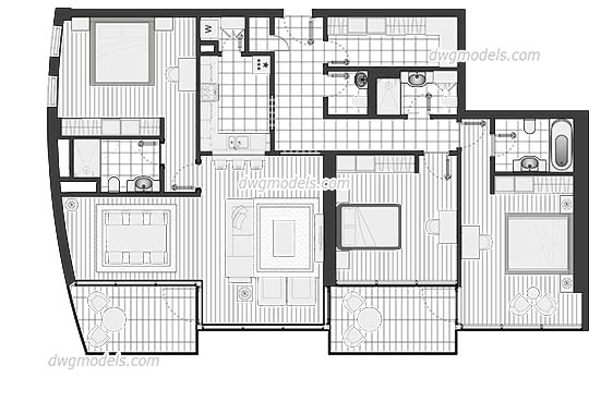 Luxury Flat Plan - DWG, CAD Block, drawing