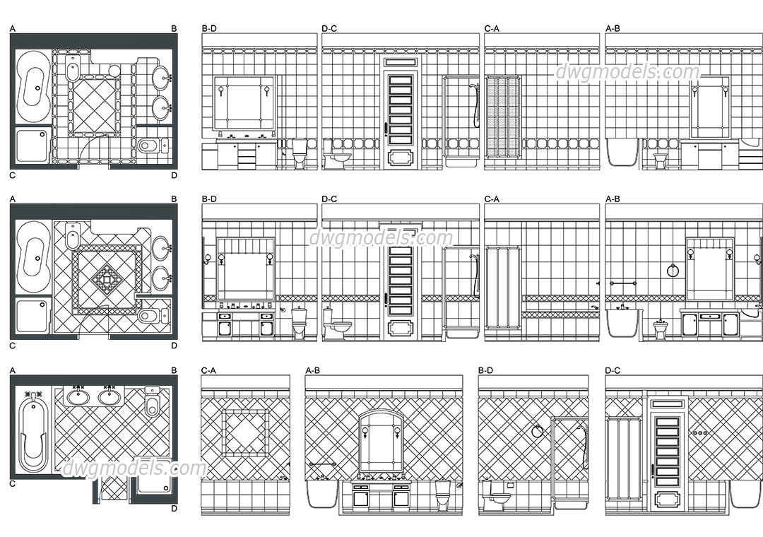 Bathroom Elevations AutoCAD blocks, plans download free