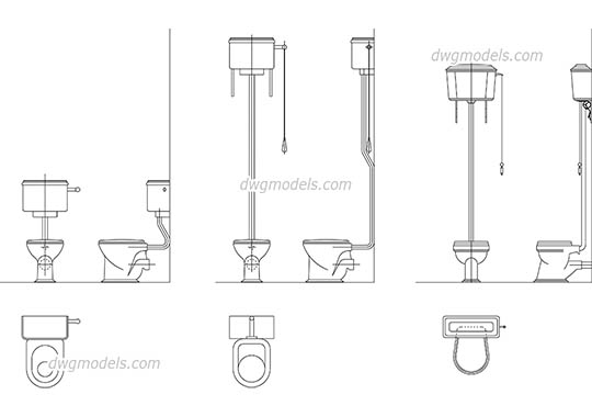 High Tank Toilet - DWG, CAD Block, drawing