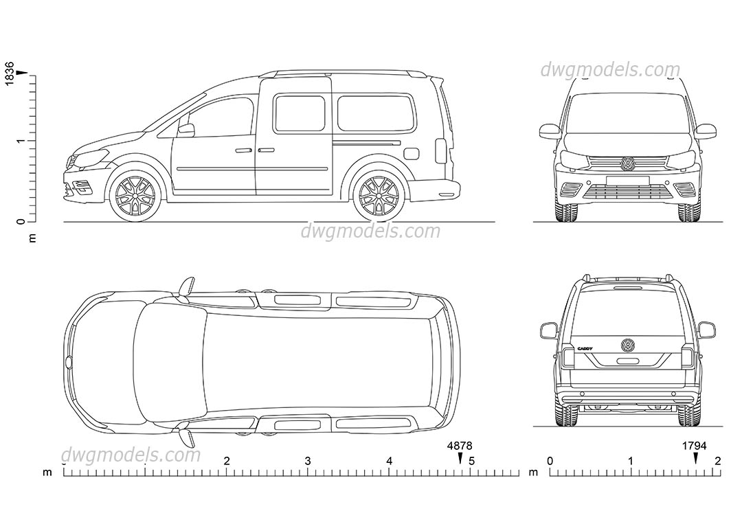 VW Caddy Maxi dwg, CAD Blocks, free download.