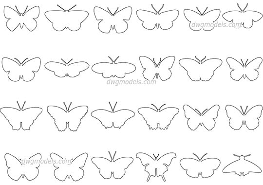Butterflies - DWG, CAD Block, drawing