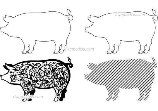 Pig - DWG, CAD Block, drawing