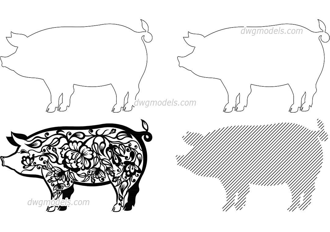 Pig dwg, CAD Blocks, free download.
