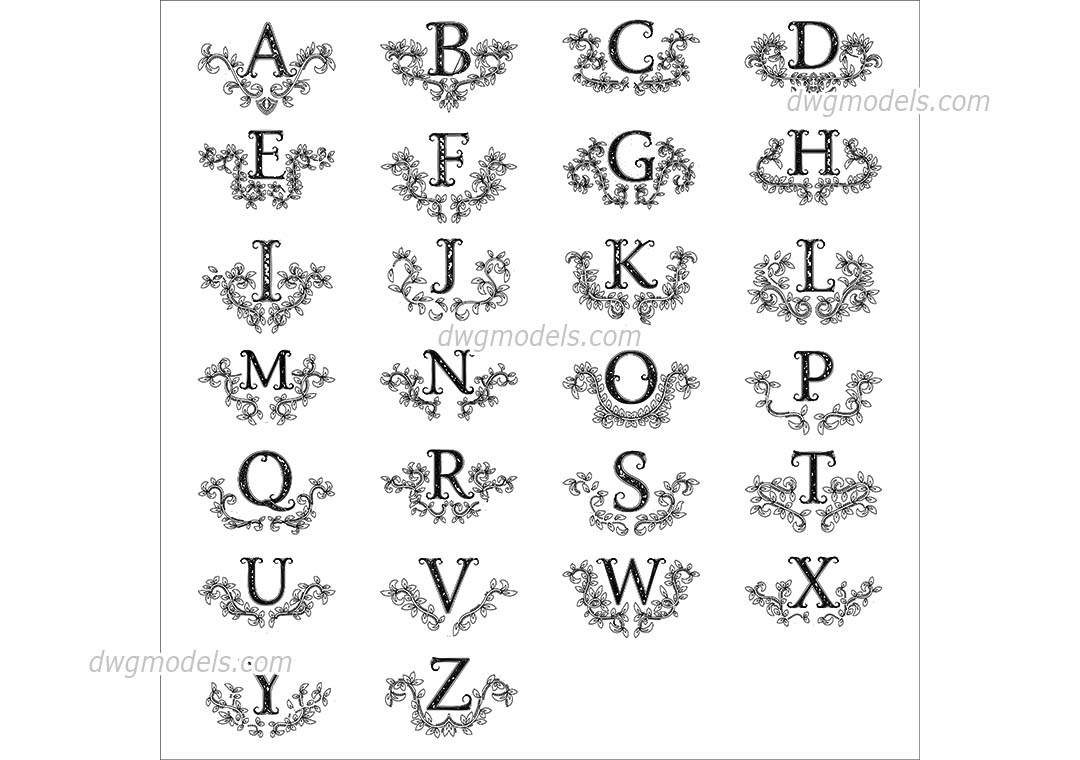 English Alphabet dwg, CAD Blocks, free download.