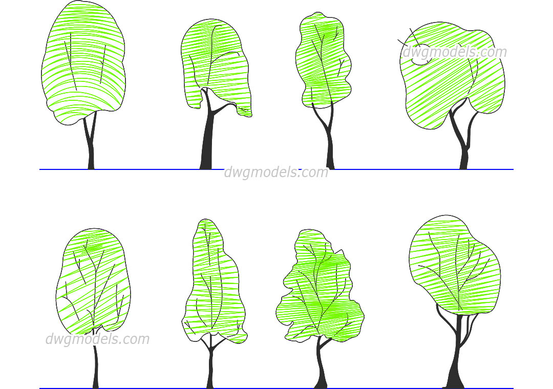 Tree Line Drawing dwg, CAD Blocks, free download.