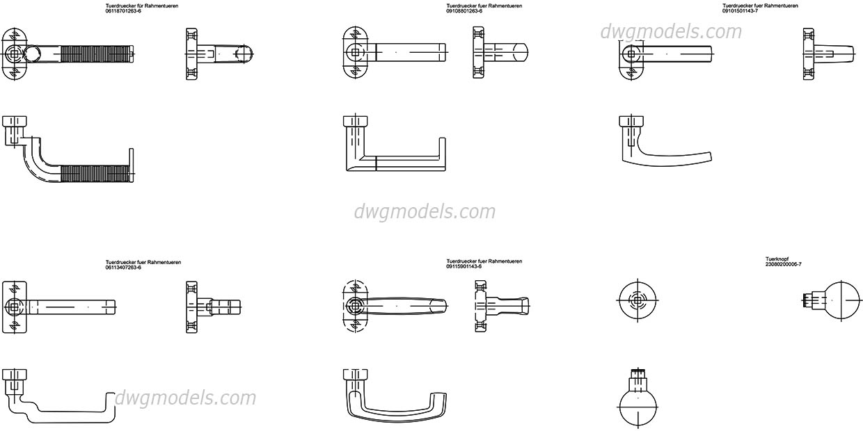 Door and Window Handles - CAD library, DWG Blocks