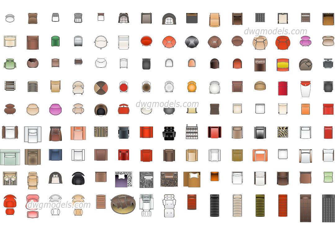 Armchair Collection dwg, CAD Blocks, free download.