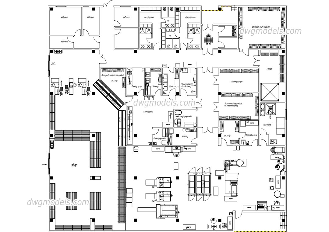 Bakery Plan layout, DWG file, free CAD drawing