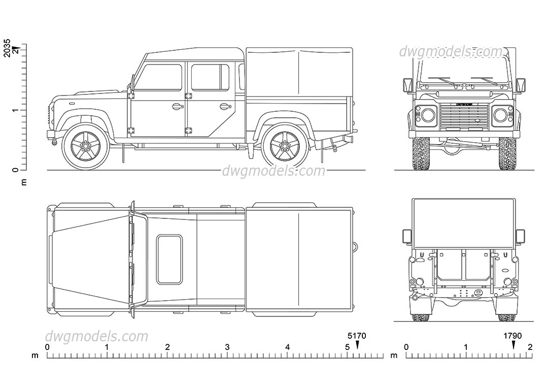 Land Rover Defender 130 dwg, CAD Blocks, free download.