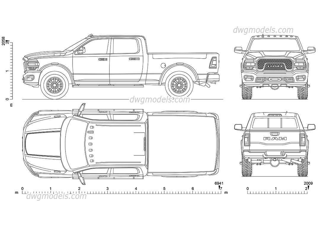Dodge Ram Power Wagon dwg, CAD Blocks, free download.