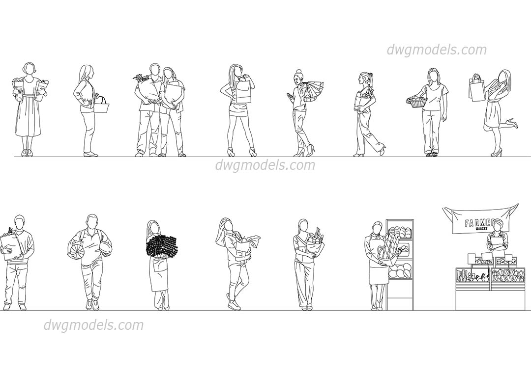 People in the Market dwg, CAD Blocks, free download.