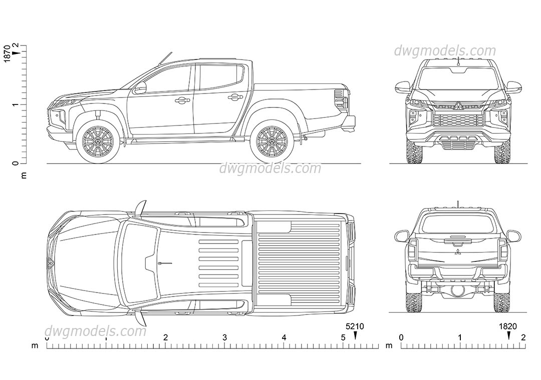 Mitsubishi L200 Crew Cab dwg, CAD Blocks, free download.