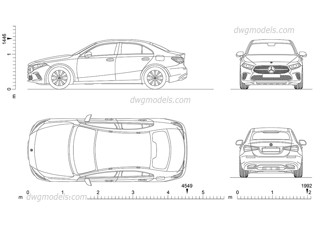 Mercedes-Benz A-Class Sedan dwg, CAD Blocks, free download.