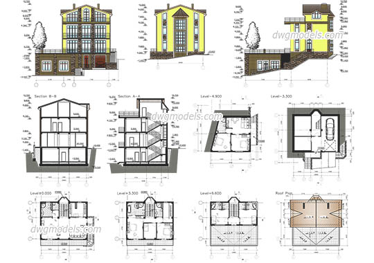 Villa with Terrace - DWG, CAD Block, drawing