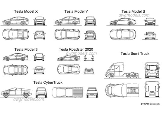 Tesla All Models - DWG, CAD Block, drawing