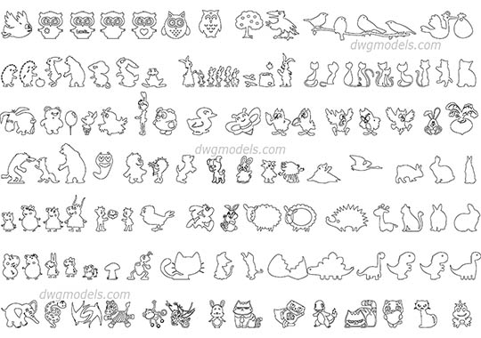 Cartoon Animals - DWG, CAD Block, drawing